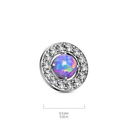 Prong Set Opal Center with CZ Paved Surrounding Dermal Anchor Tops