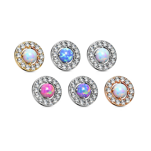 Prong Set Opal Center with CZ Paved Surrounding Dermal Anchor Tops
