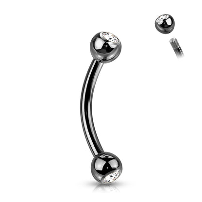 PVD Plated Curved Barbell With Press Fit CZ Ball Ends