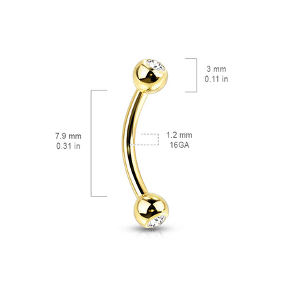 PVD Plated Curved Barbell With Press Fit CZ Ball Ends