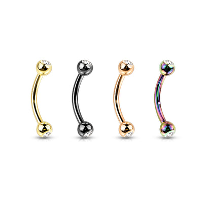 PVD Plated Curved Barbell With Press Fit CZ Ball Ends