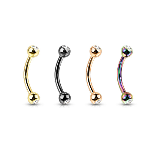PVD Plated Curved Barbell With Press Fit CZ Ball Ends