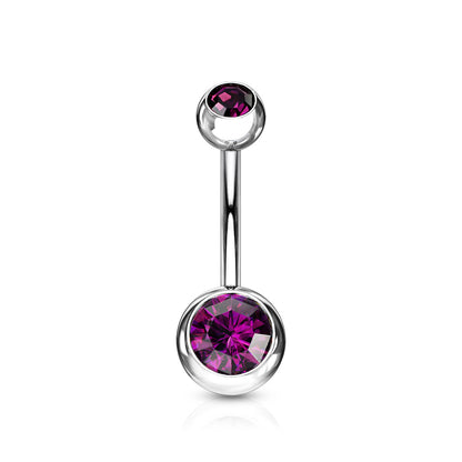 Double CZ Bezel Set Navel Bar