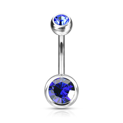 Double CZ Bezel Set Navel Bar