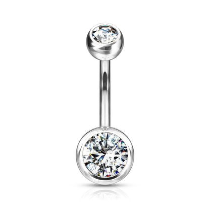 Double CZ Bezel Set Navel Bar