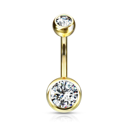 Double CZ Bezel Set Navel Bar