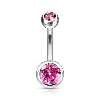 Double CZ Bezel Set Navel Bar