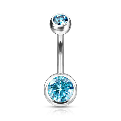Double CZ Bezel Set Navel Bar