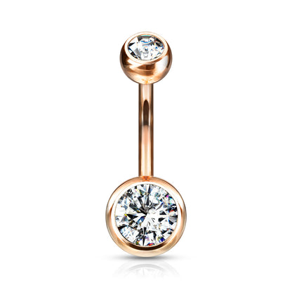 Double CZ Bezel Set Navel Bar
