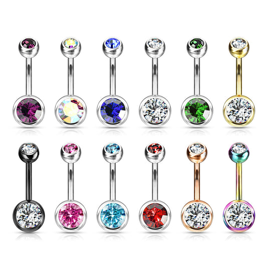Double CZ Bezel Set Navel Bar