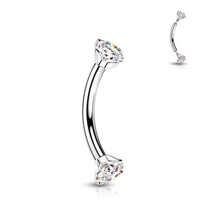 Curved Barbell With Prong Set CZ Ends
