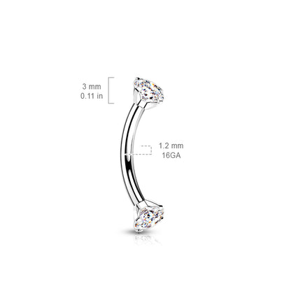 Curved Barbell With Prong Set CZ Ends