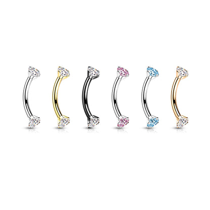 Curved Barbell With Prong Set CZ Ends