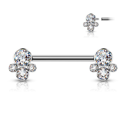 Nipple Barbell With 4 Bezel Set Cluster CZ Ends