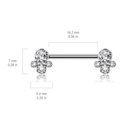 Nipple Barbell With 4 Bezel Set Cluster CZ Ends
