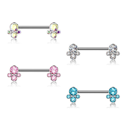 Nipple Barbell With 4 Bezel Set Cluster CZ Ends