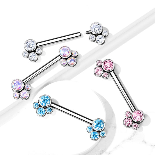 Nipple Barbell With 4 Bezel Set Cluster CZ Ends