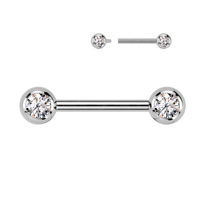 Threadless Nipple Barbell With CZ Set Ball Ends