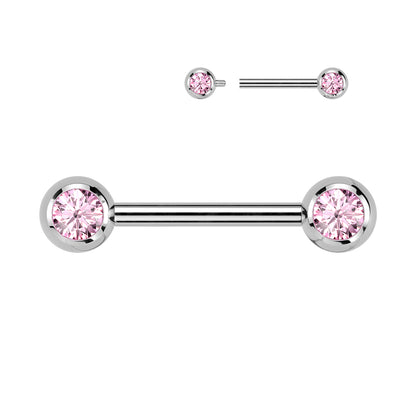 Threadless Nipple Barbell With CZ Set Ball Ends