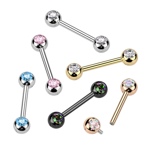 Threadless Nipple Barbell With CZ Set Ball Ends