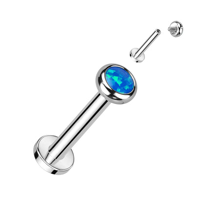 Labret With Flat Bezel Set Crystal or Opal Top