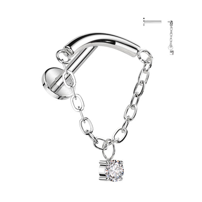 Labret with Chain Linked Curved Bar and CZ Dangle Top