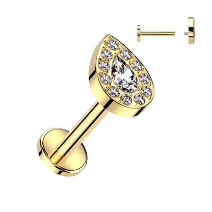Labret with Teardrop CZ Centre with CNC NZ Rim Top