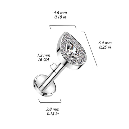 Labret with Teardrop CZ Centre with CNC NZ Rim Top