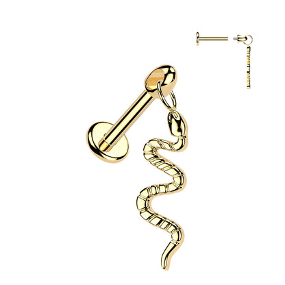 Flat Back Labret With Snake Dangle