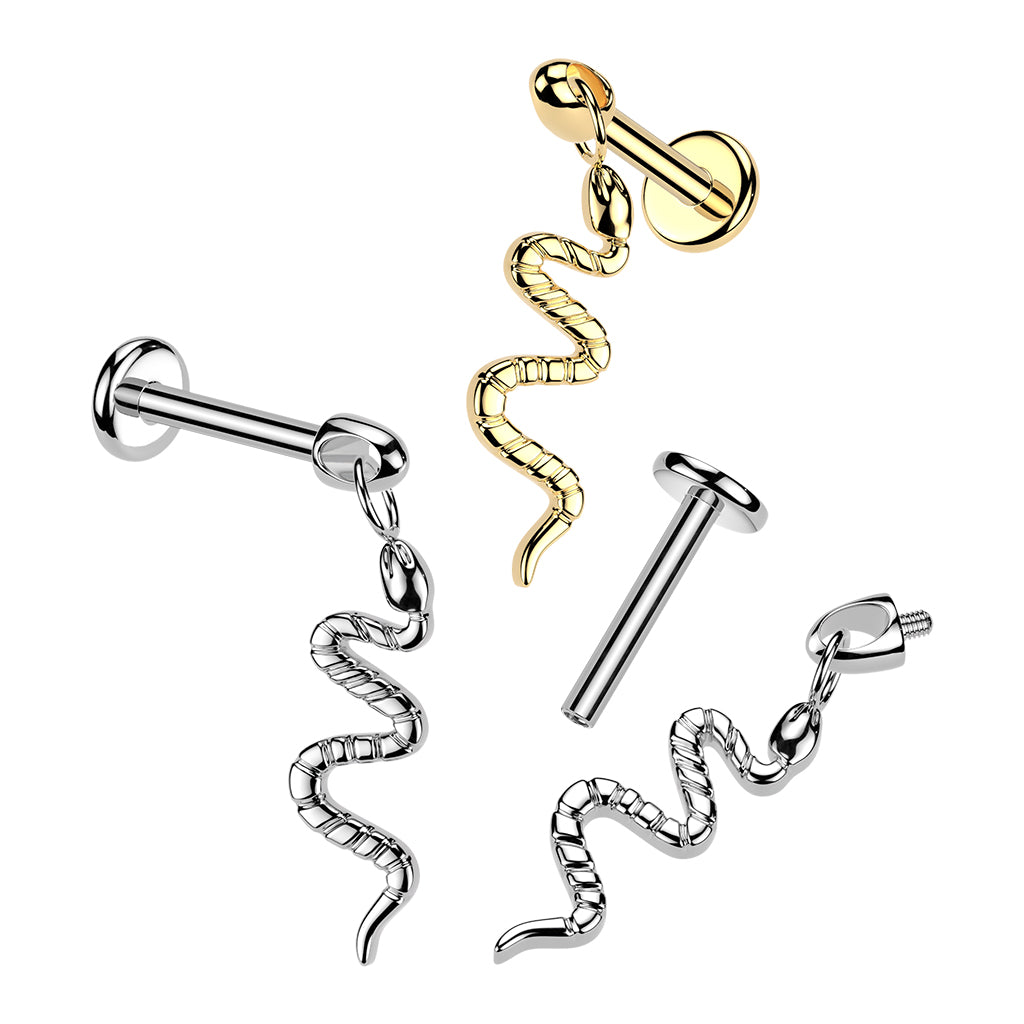 Flat Back Labret With Snake Dangle