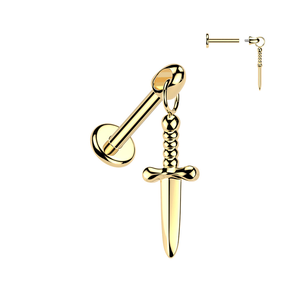 Flat Back Labret With Dagger Dangle