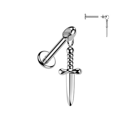 Flat Back Labret With Dagger Dangle