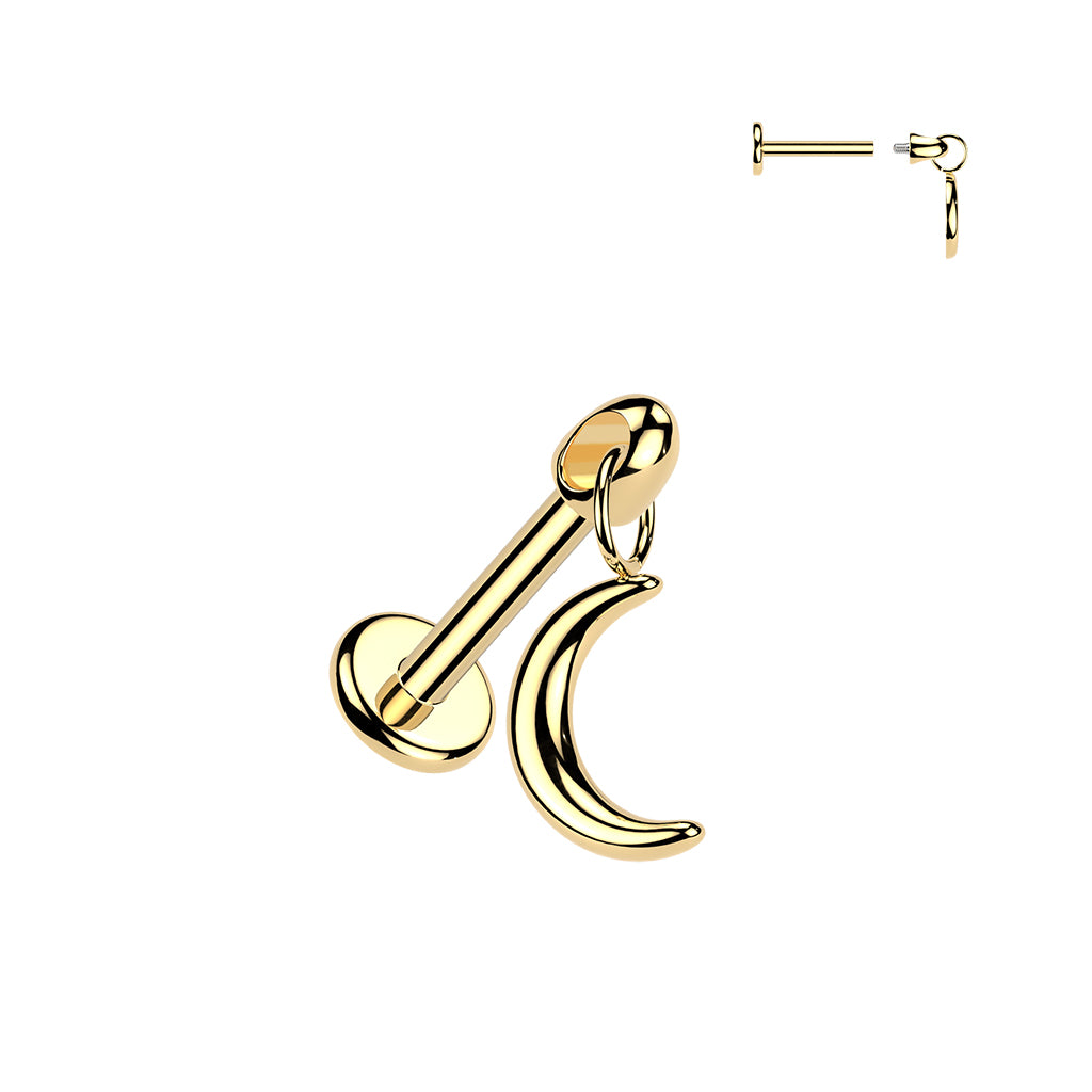 Flat Back Labret With Crescent Moon Dangle