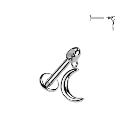 Flat Back Labret With Crescent Moon Dangle