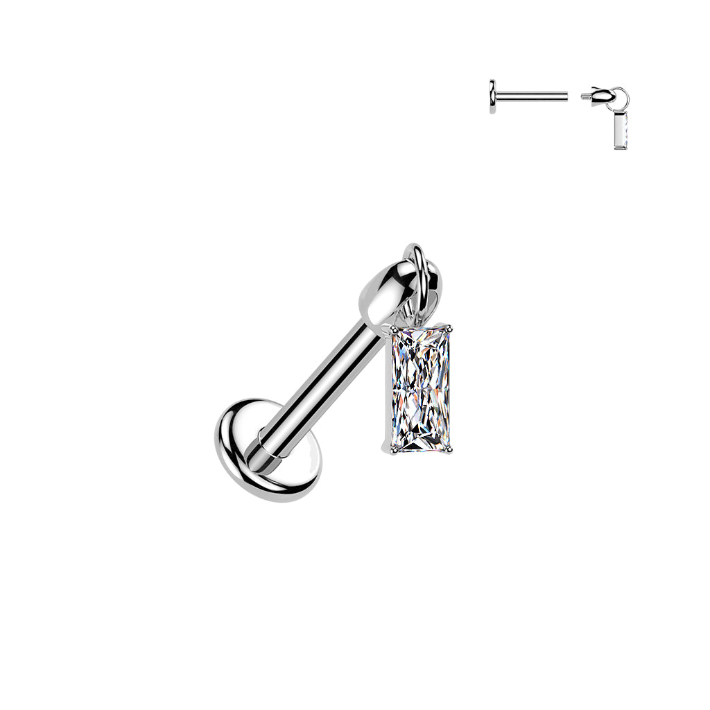 Flat Back Labret With Baguette CZ Dangle