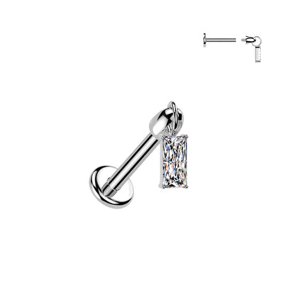 Flat Back Labret With Baguette CZ Dangle