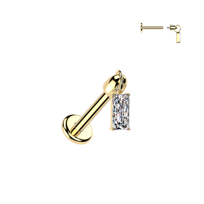 Flat Back Labret With Baguette CZ Dangle