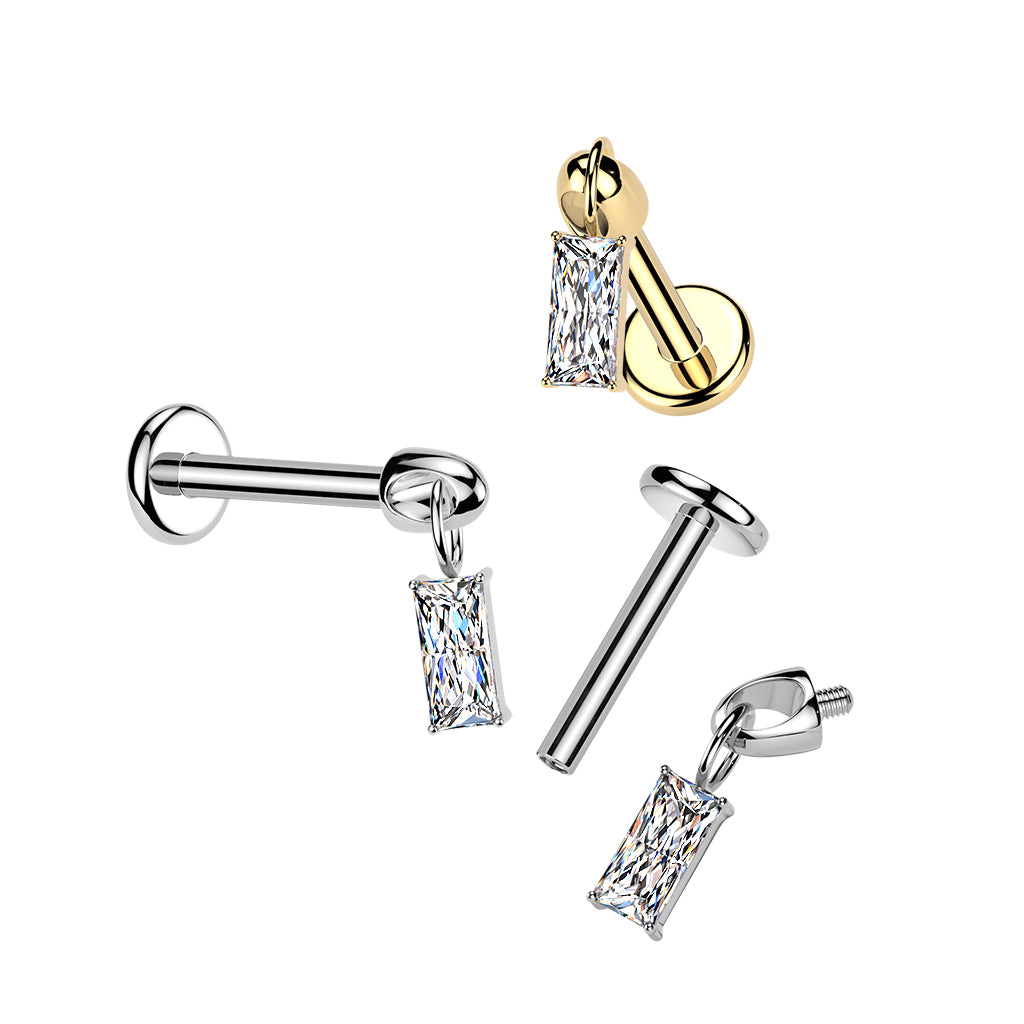 Flat Back Labret With Baguette CZ Dangle