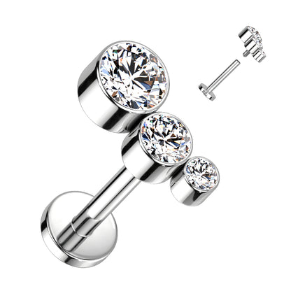 Labret With Descending Bezel Set 3 CZ Curved Top