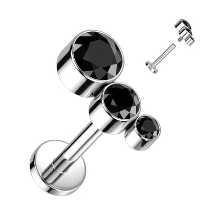 Labret With Descending Bezel Set 3 CZ Curved Top