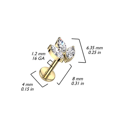 Labret 3 Marquise CZ Leaf Top