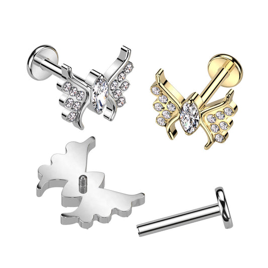 Labret With CZ Butterfly Top