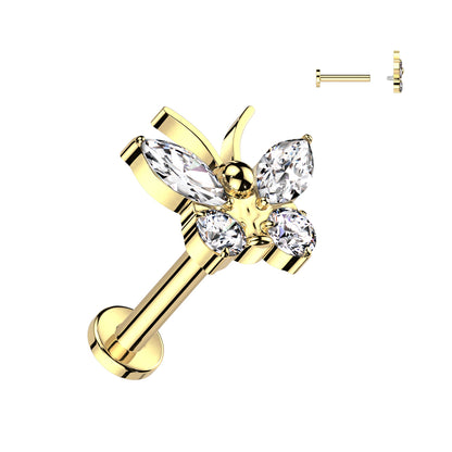 Labret With CZ Butterfly Top