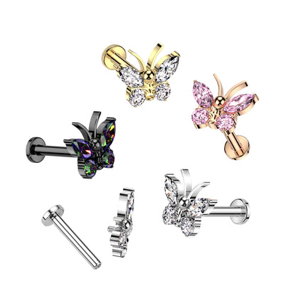 Labret With CZ Butterfly Top