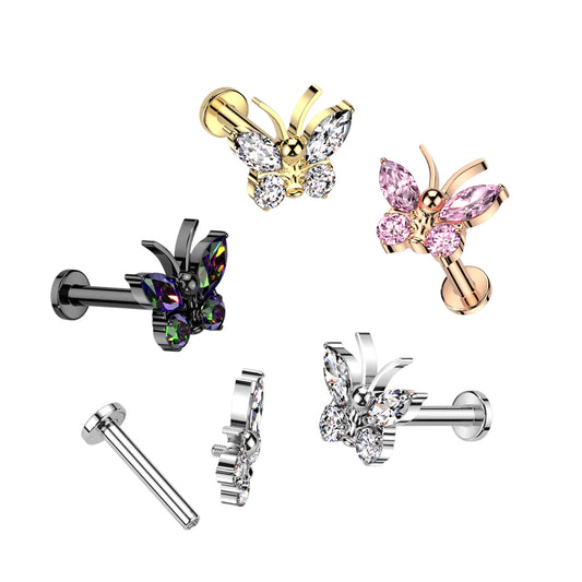 Labret With CZ Butterfly Top