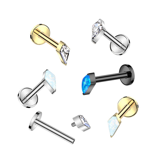 Labret with Diamond Shaped CZ or Opal Spear Top