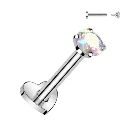 Heart Base Reversible Labret with Prong Set CZ Top
