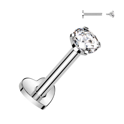 Heart Base Reversible Labret with Prong Set CZ Top