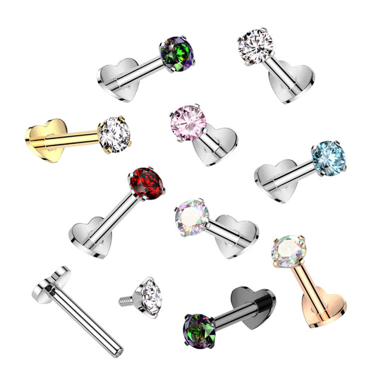Heart Base Reversible Labret with Prong Set CZ Top