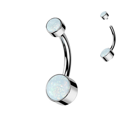 Round Bezel Set Double Opal Navel Bar